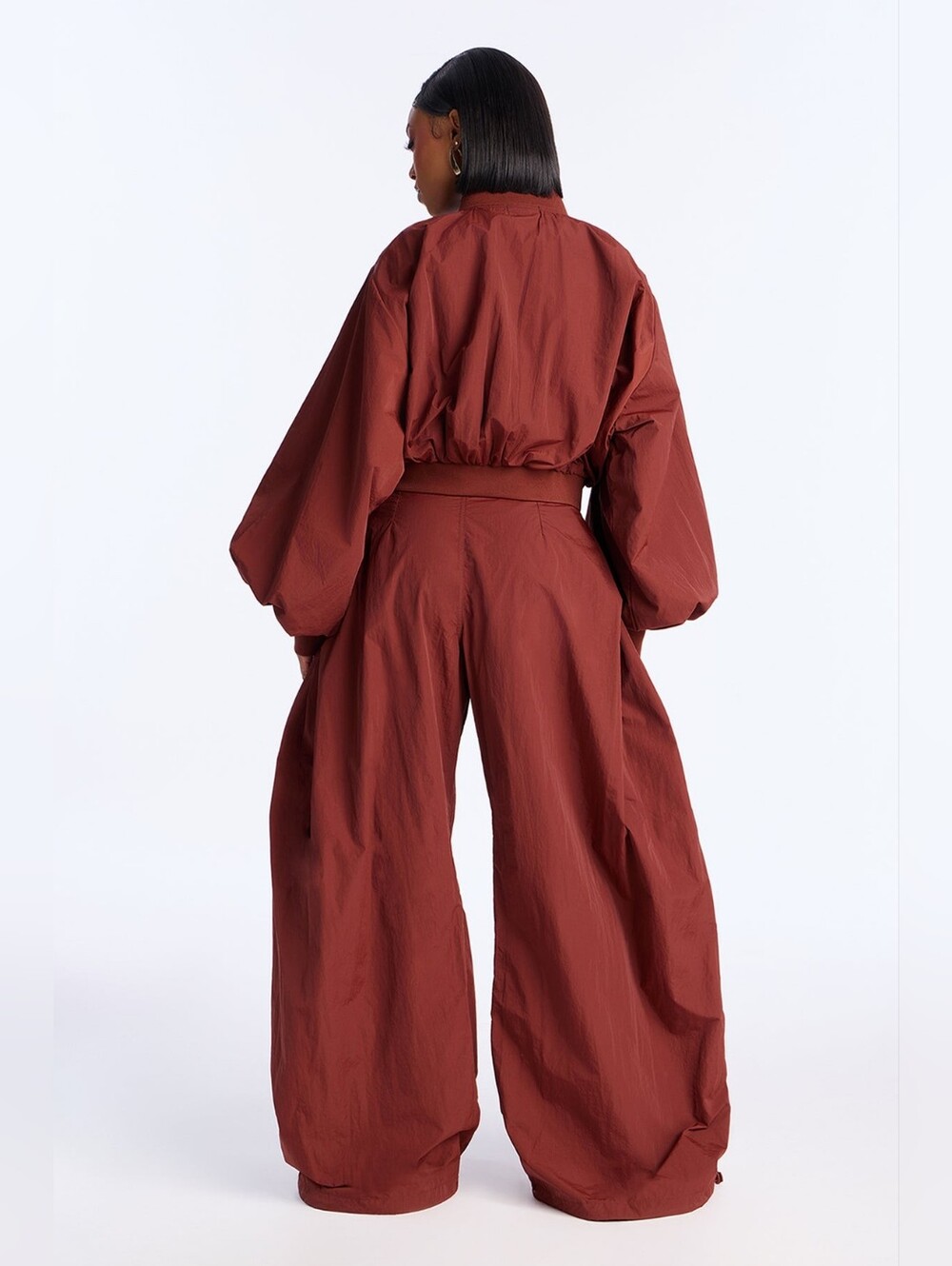 Fashion Nova Wide Leg DO NOT DISTURB MODE Windbreaker Mocha Rust Pants SZ XL - Picture 2 of 5